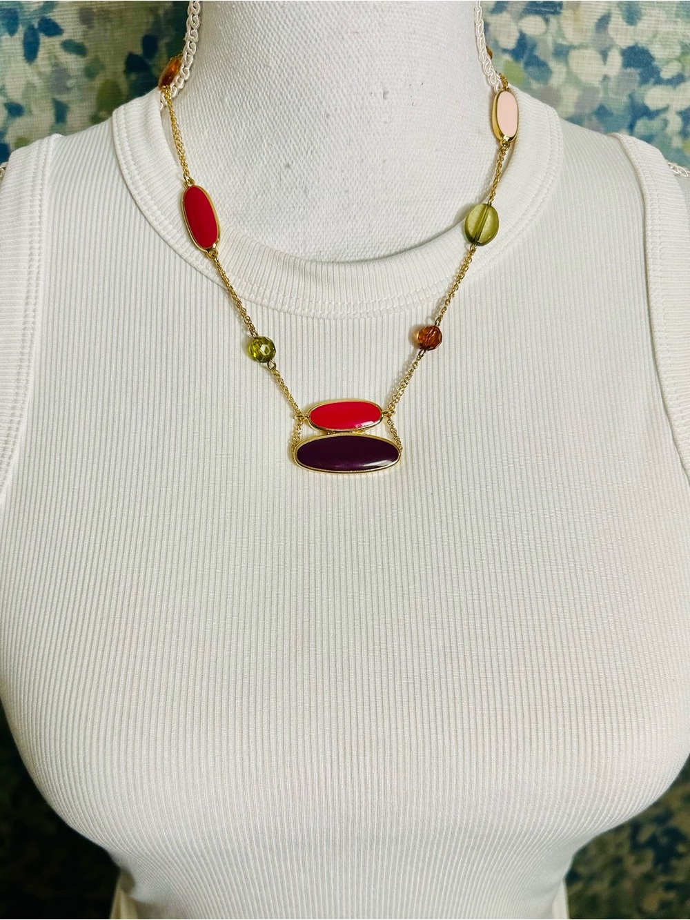 NWOT Colorful Enamel Beaded Gold Tone Statement Necklace 18-21”